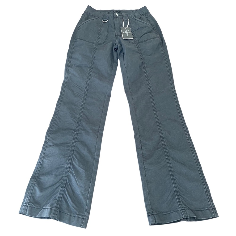 Flamingals Gray High Waisted Wide Leg Cargo Utility Pants D-Ring Detail NWT‎ 28